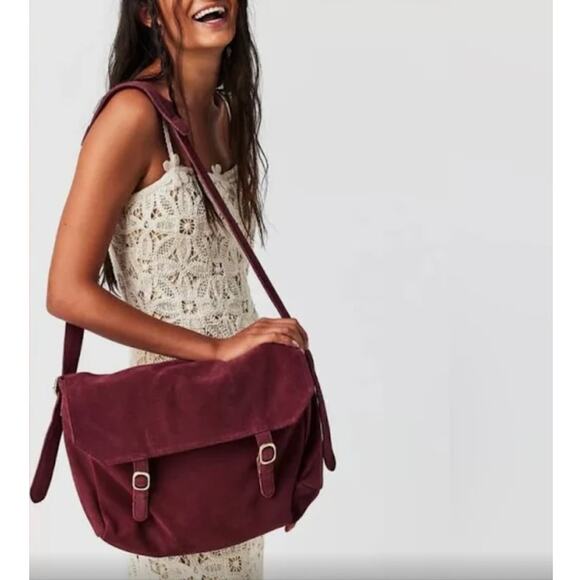 Free People Handbags - Free People Zahara Suede Messenger Bag Mulberry Crossbody NEW OS